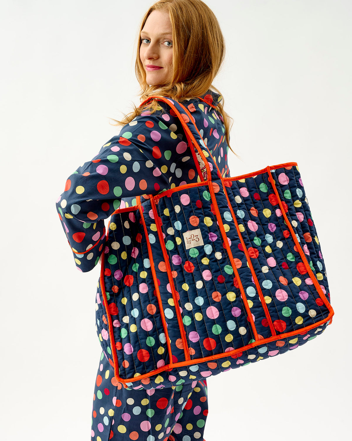Navy Spots Quilted Cotton Tote Bag