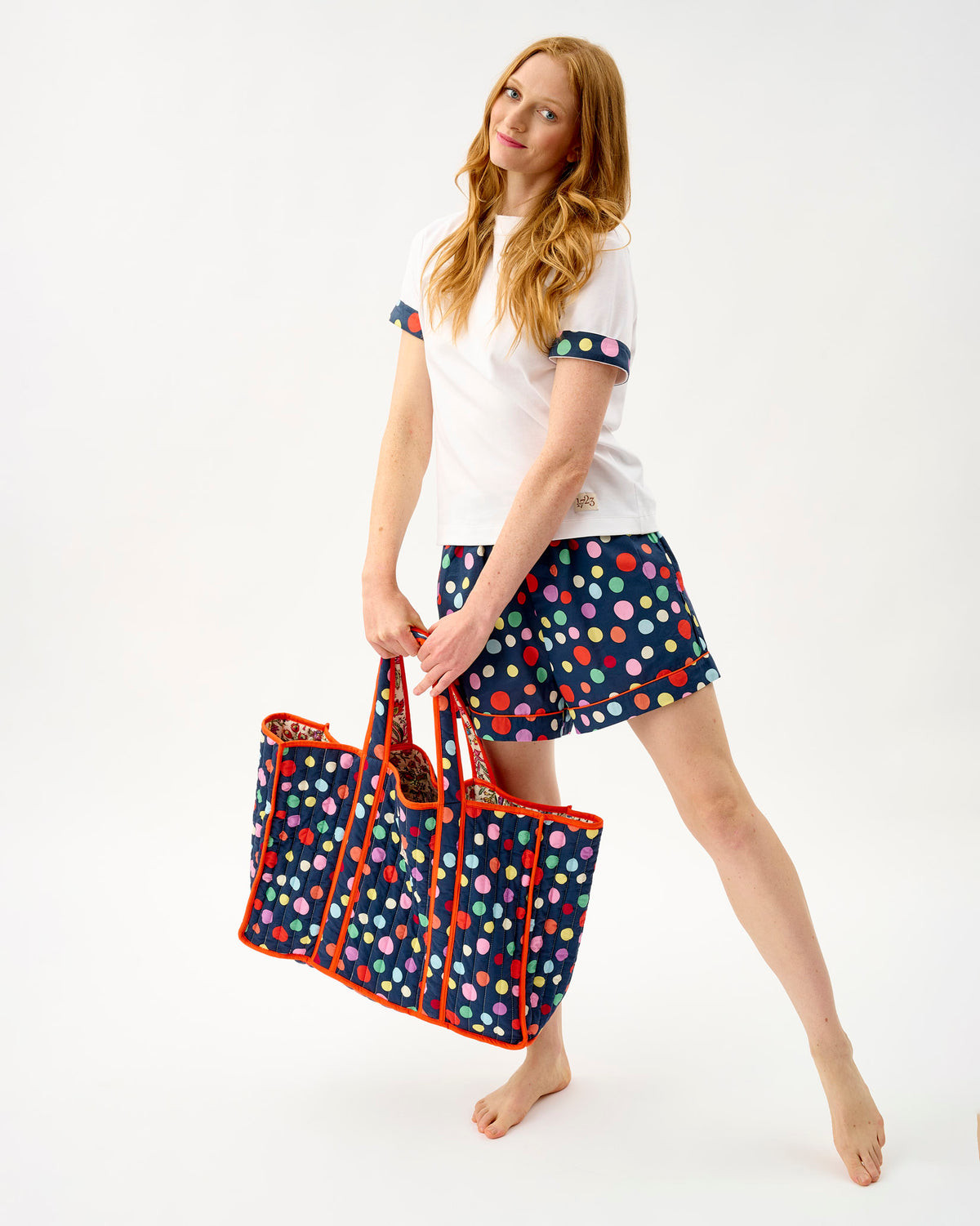Navy Spots Quilted Cotton Tote Bag
