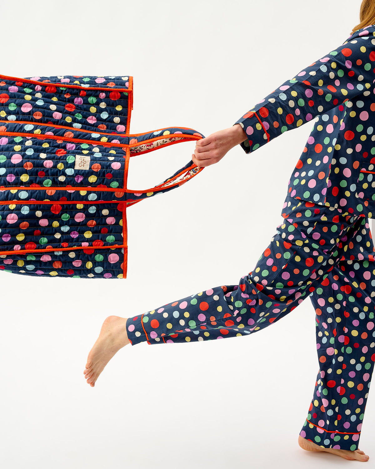 Navy Spots Quilted Cotton Tote Bag