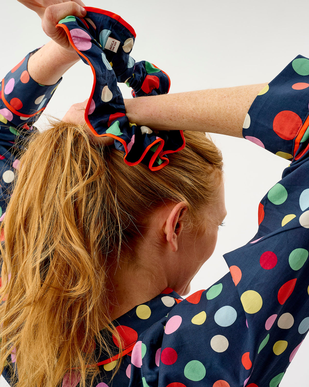 Navy Spots Cotton Hair Scrunchie
