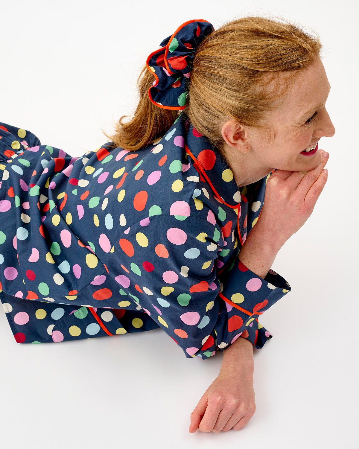 Navy Spots Cotton Hair Scrunchie