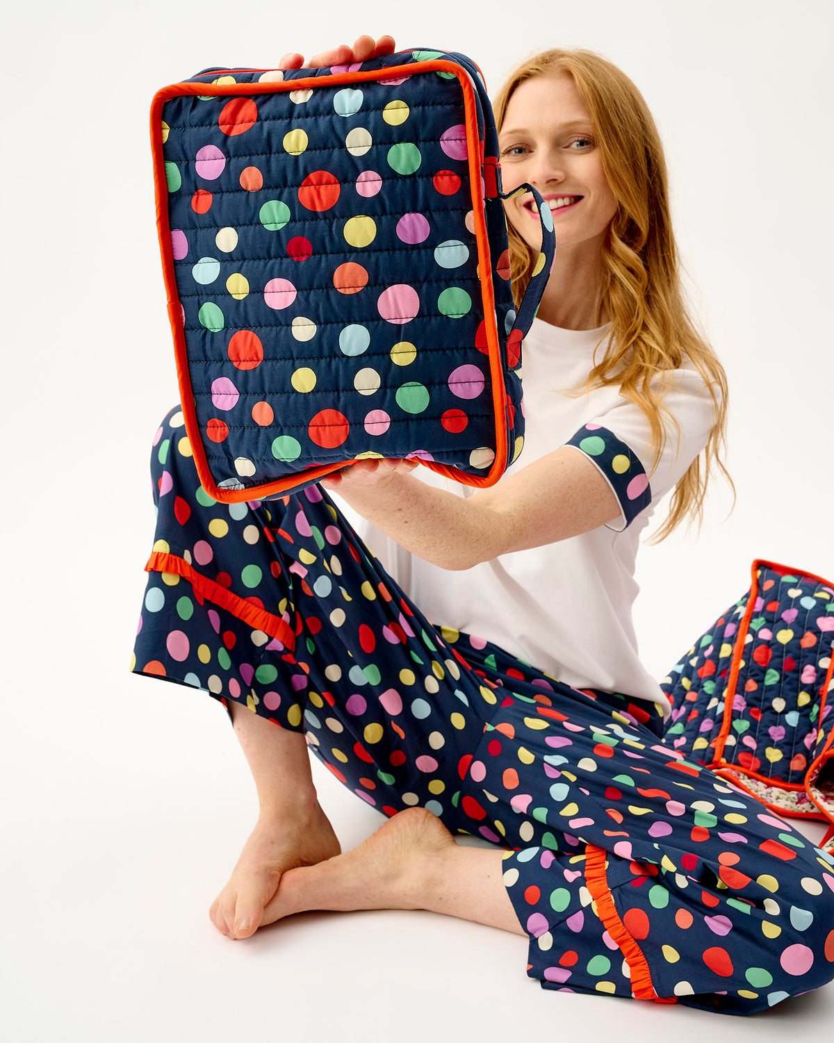 Navy Spots Cotton Travel Bag