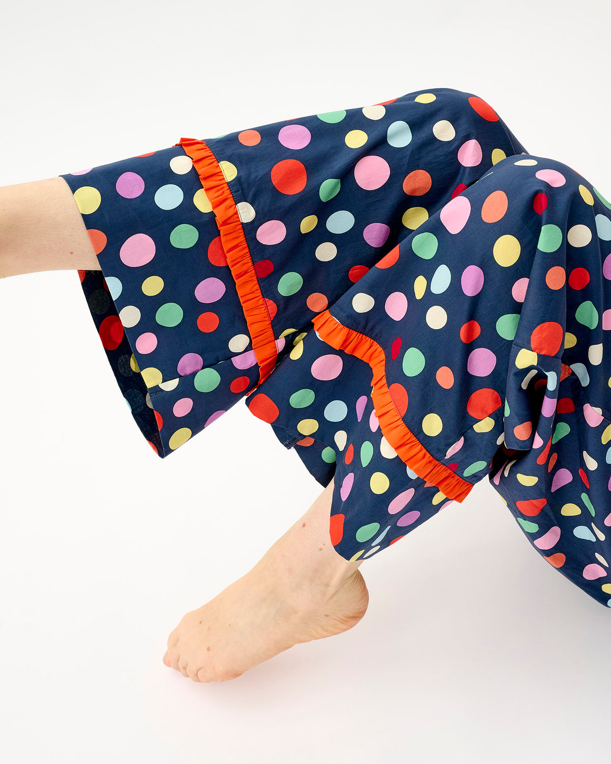 Navy Spots Frill Trim Cotton Bottoms