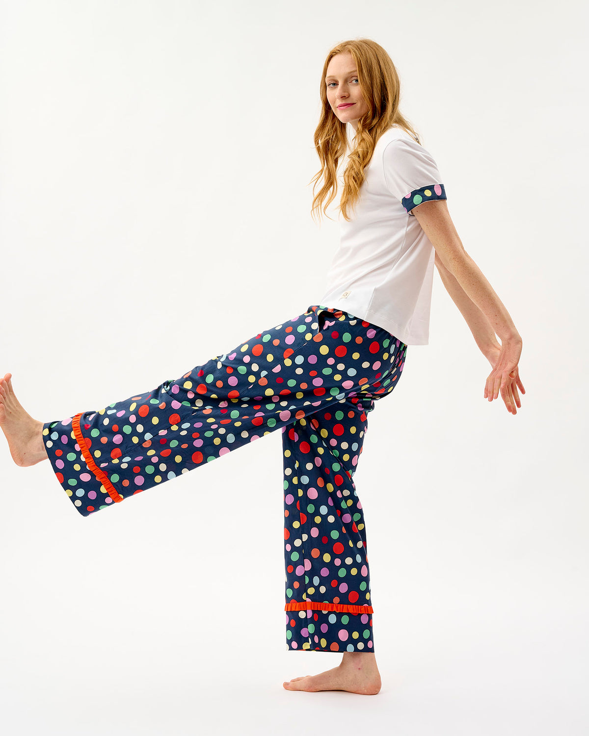 Navy Spots Frill Trim Cotton Bottoms