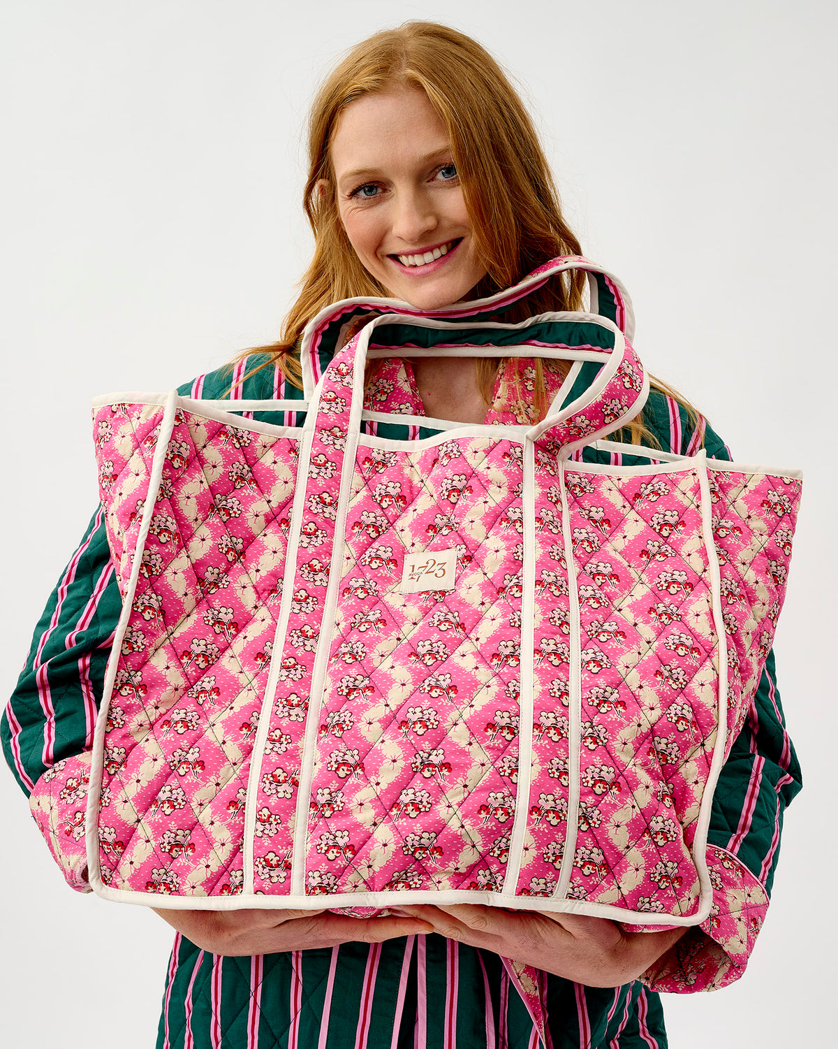 Pink Wave Quilted Cotton Tote Bag