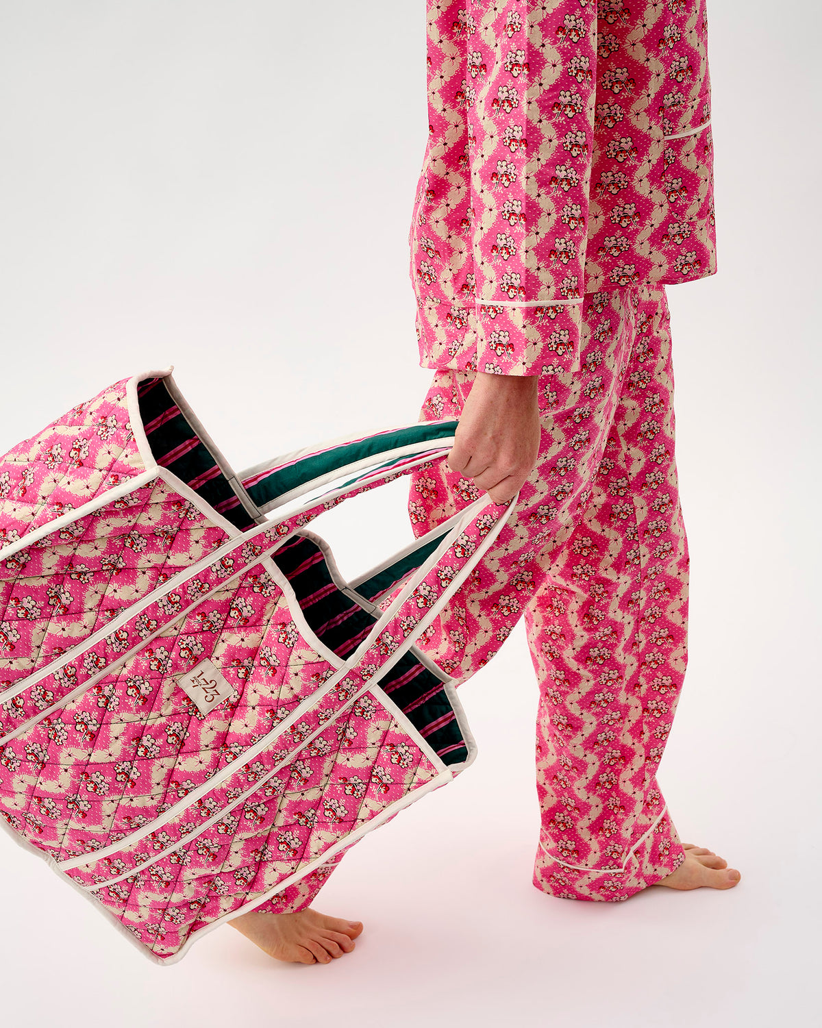 Pink Wave Quilted Cotton Tote Bag