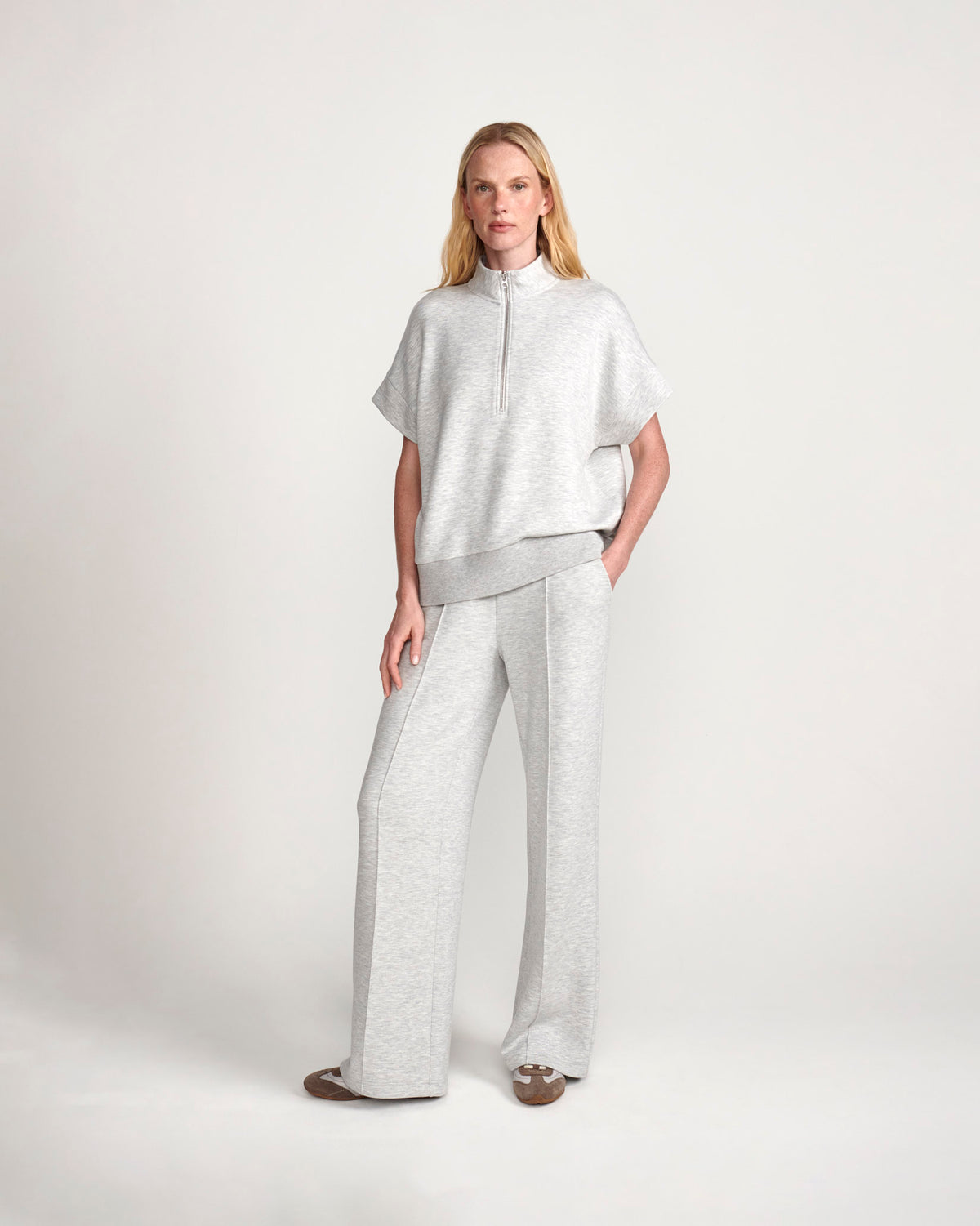 Light Grey Marl Wide Leg Trousers