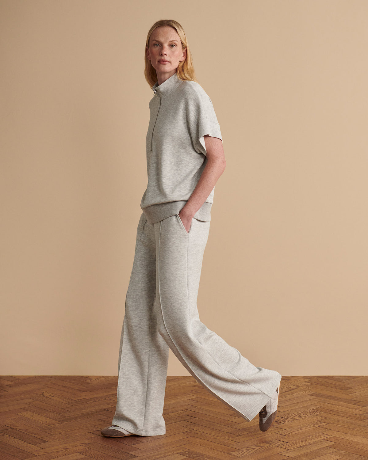 Light Grey Marl Wide Leg Trousers