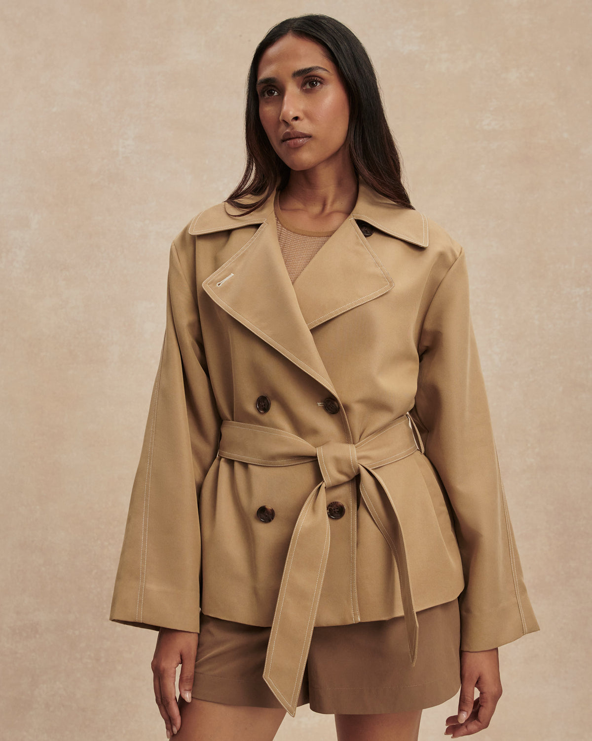 Light Tan Maddox Short Trench