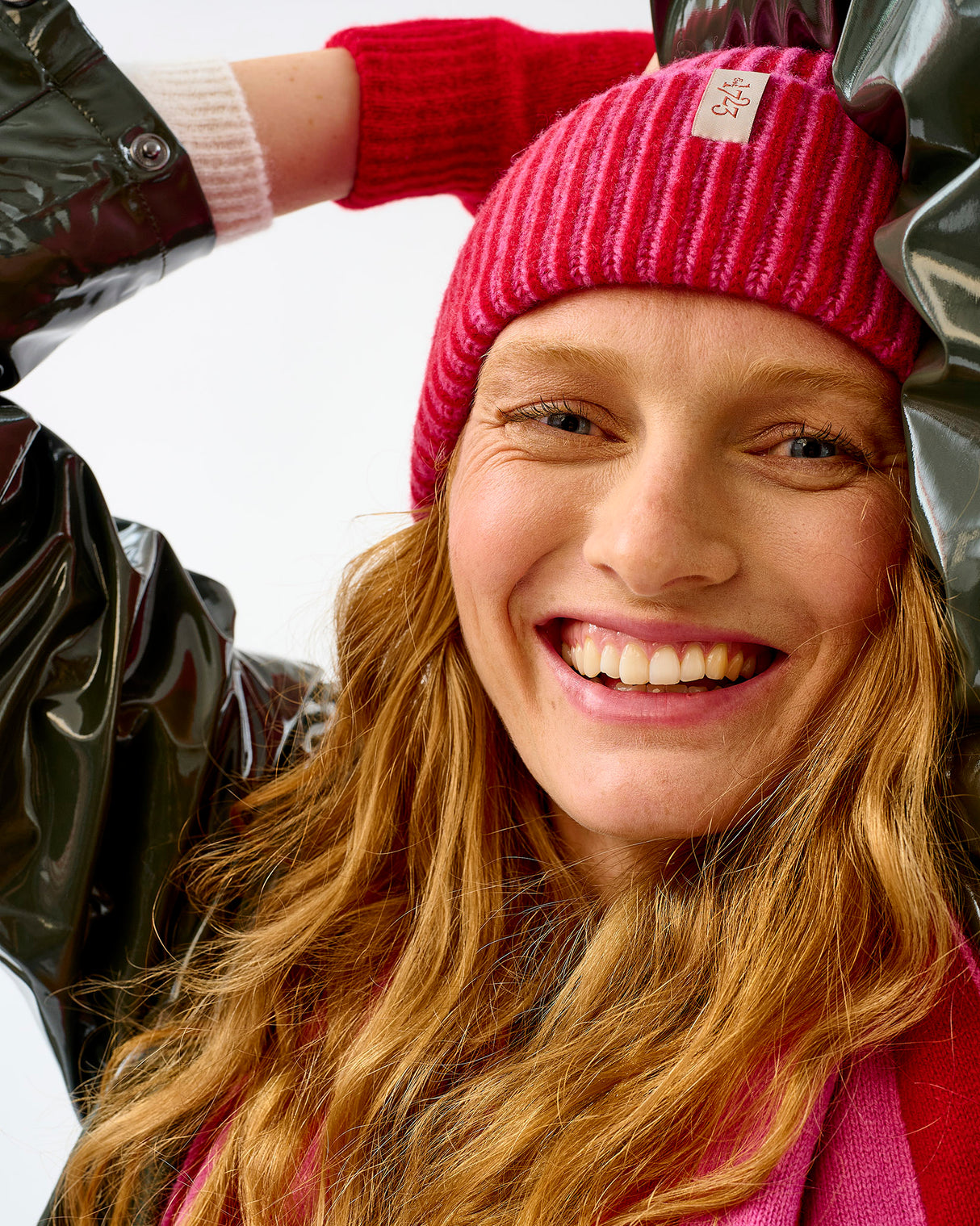 Dubonnet & Bubblegum Plaited Effect Lambswool Rib Beanie Hat