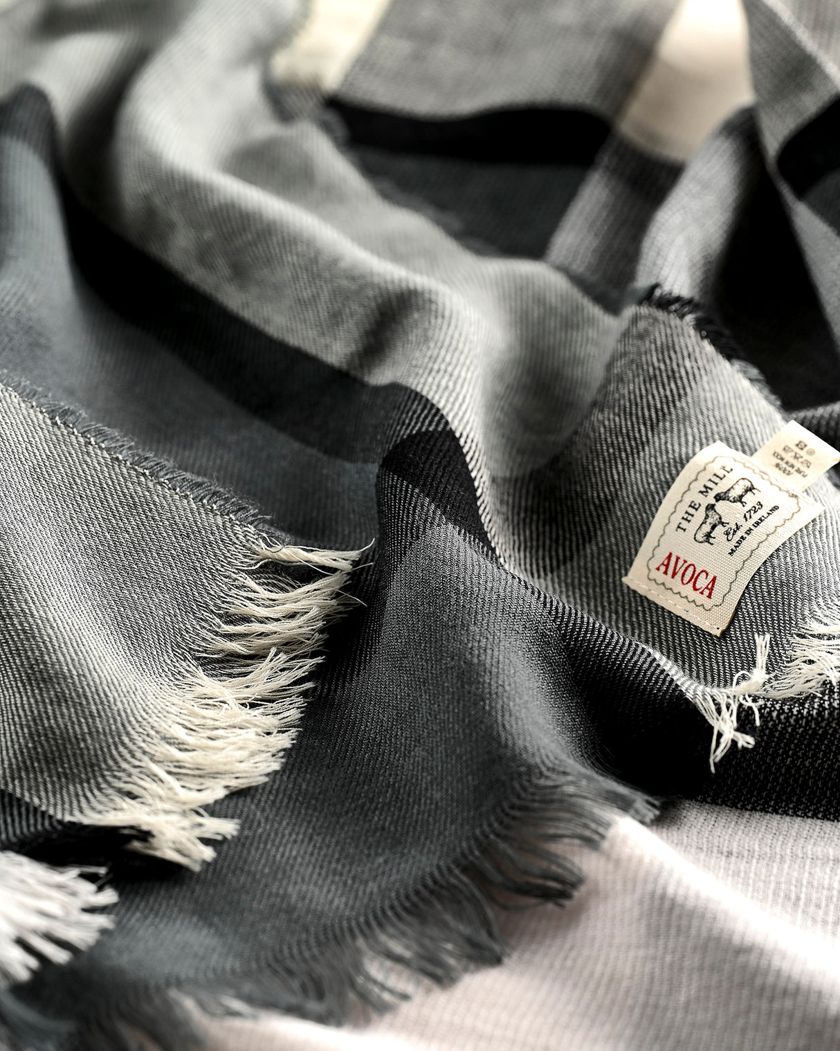 Grey Check Worsted Wool Wrap