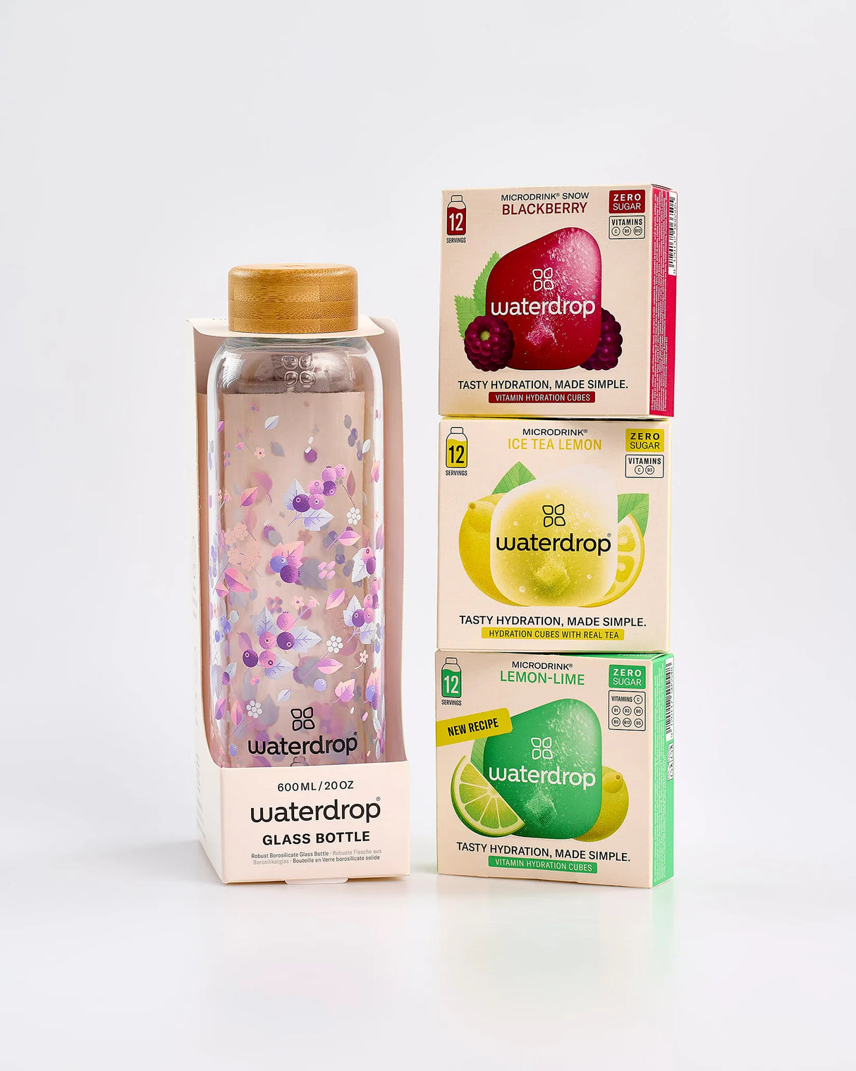 Waterdrop Purple Glass Water Bottle & 3 Pack Bundle