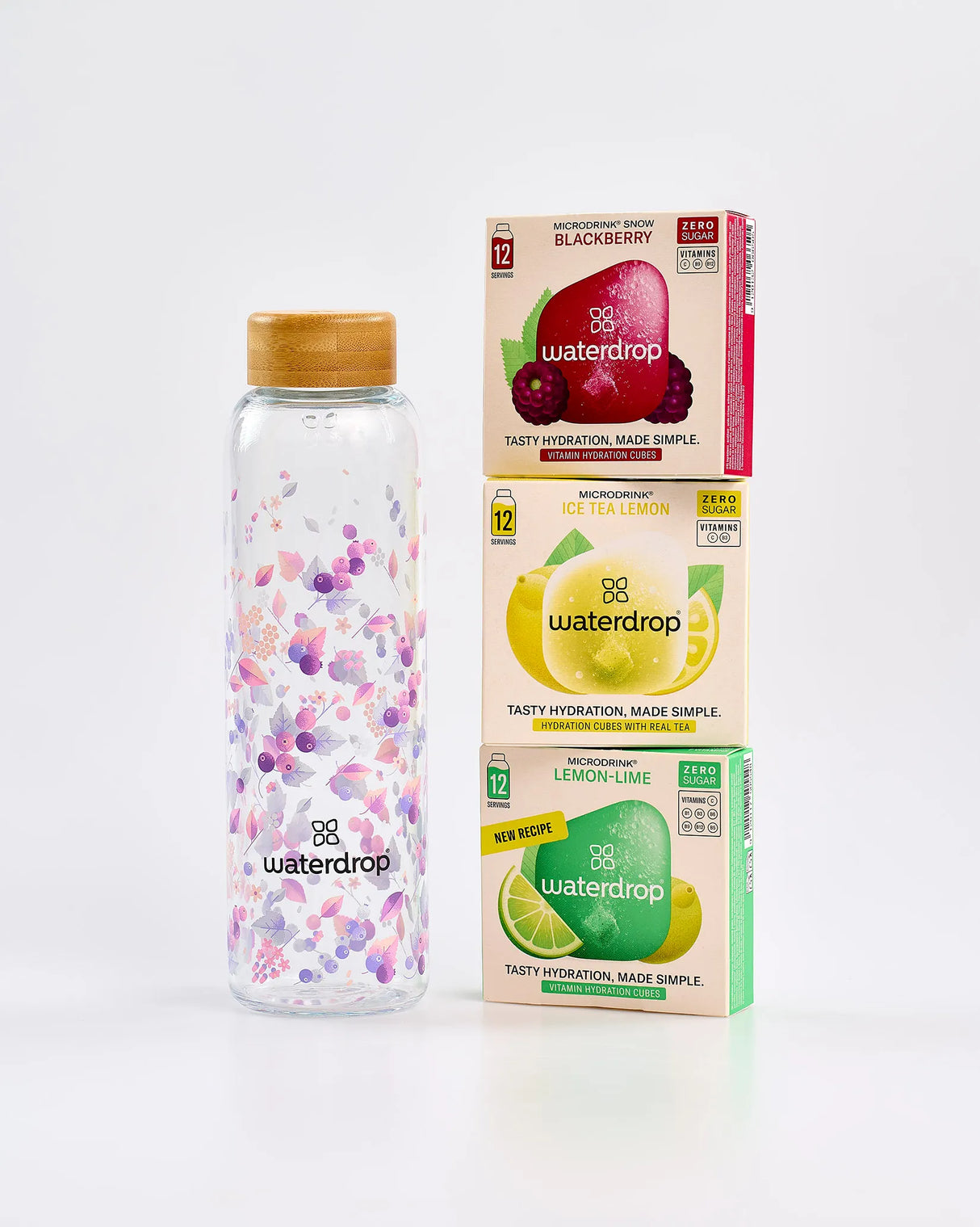 Waterdrop Purple Glass Water Bottle & 3 Pack Bundle