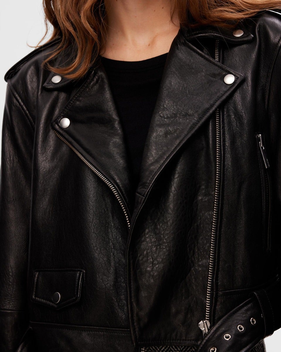 Black Idun Short Leather Biker Jacket
