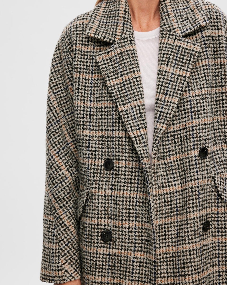 Black Check Element Wool Coat