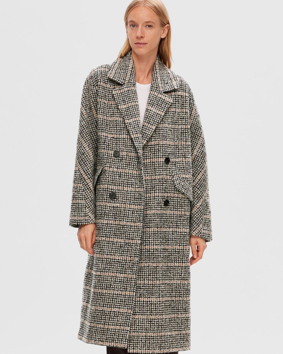 Black Check Element Wool Coat