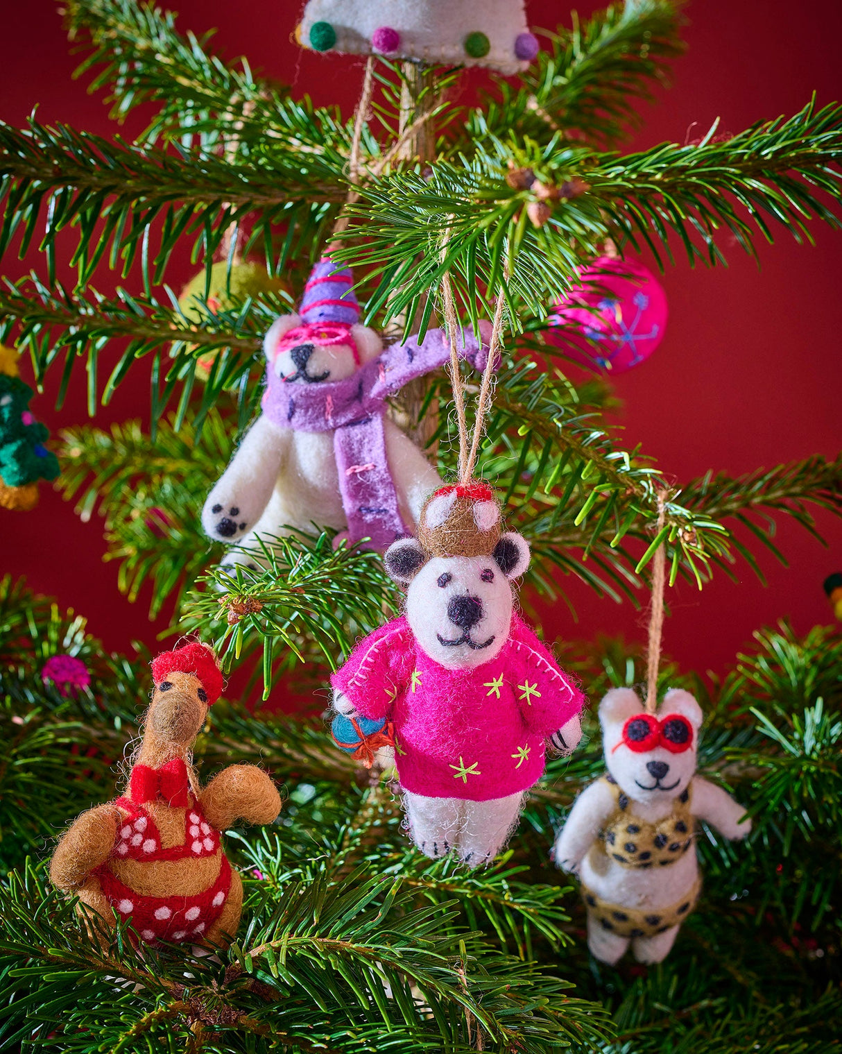 Handmade Felt Pudding Polar Bear Tree Decoration