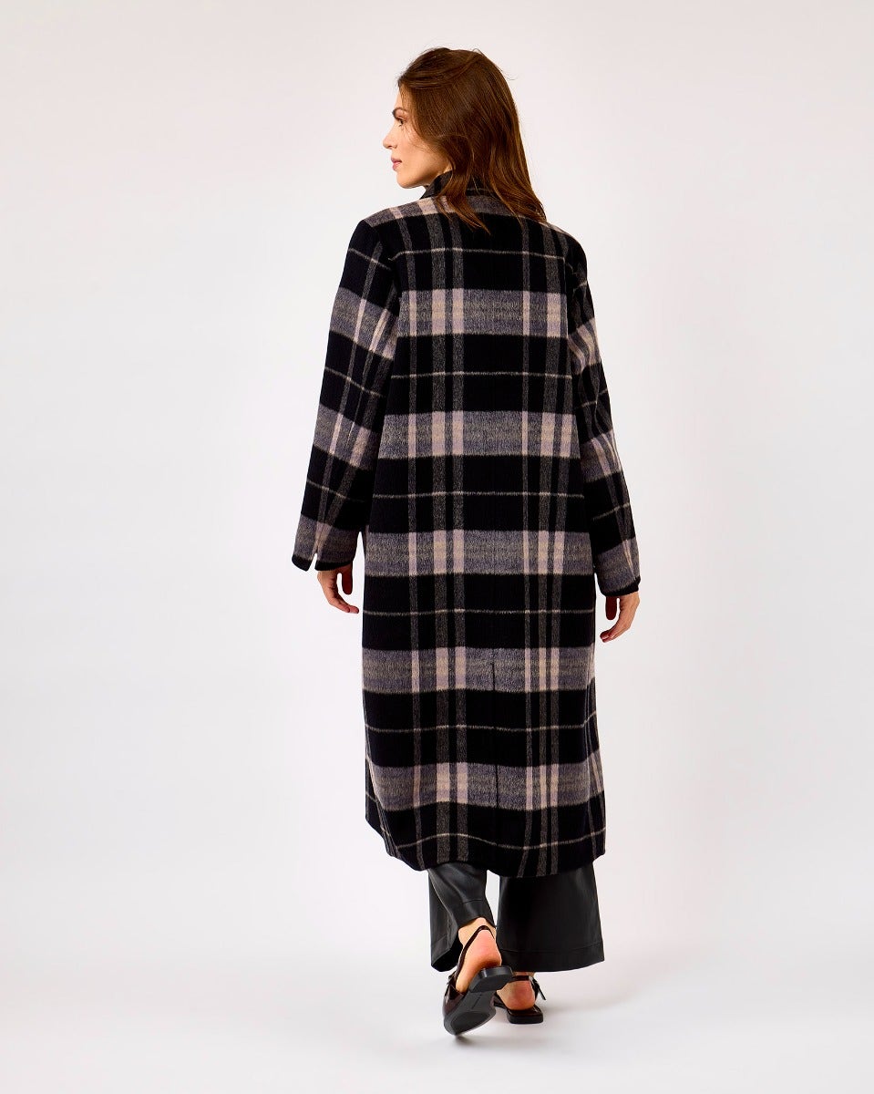 Night Grey & Black Check Aida Double Breasted Reversible Coat