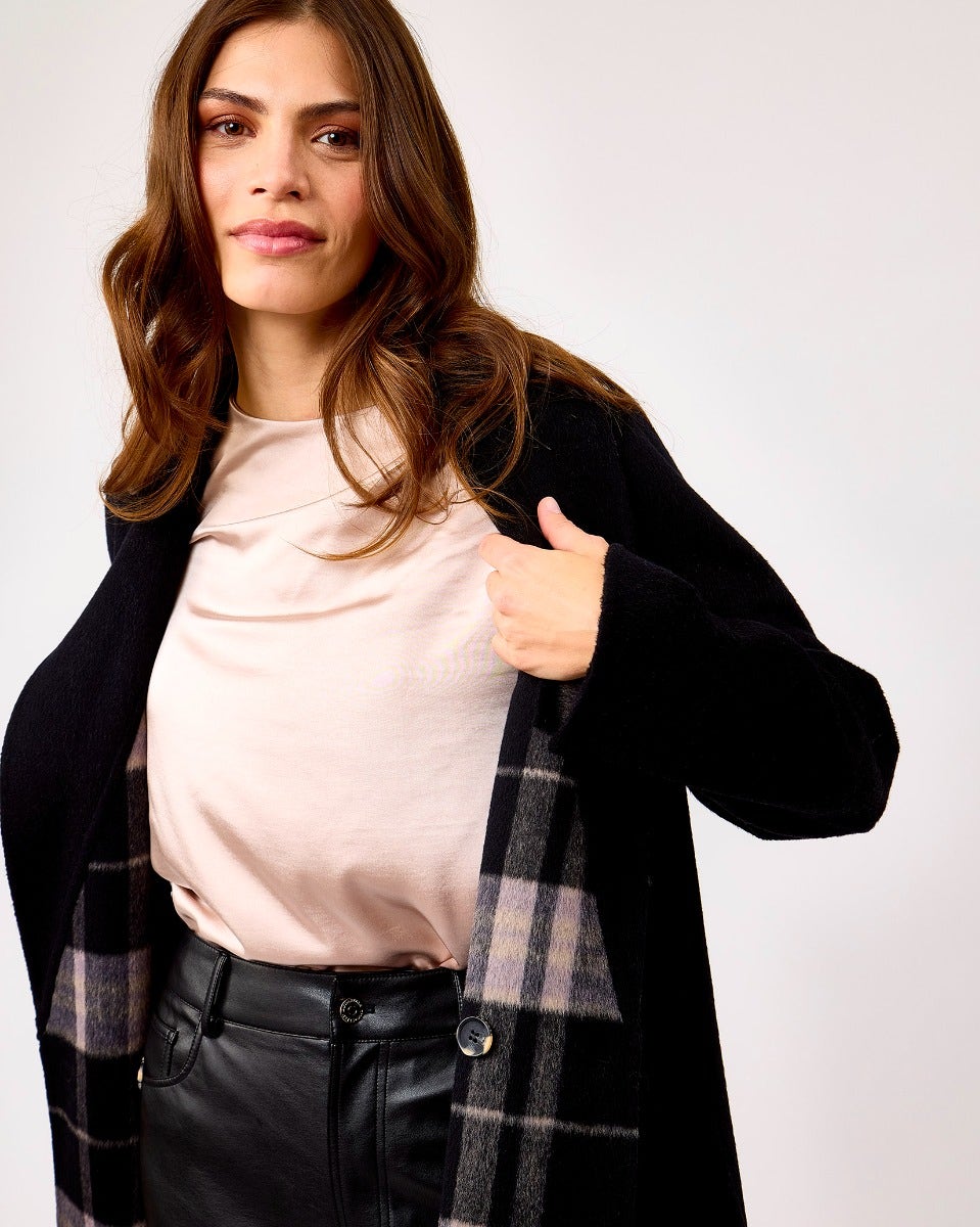Night Grey & Black Check Aida Double Breasted Reversible Coat