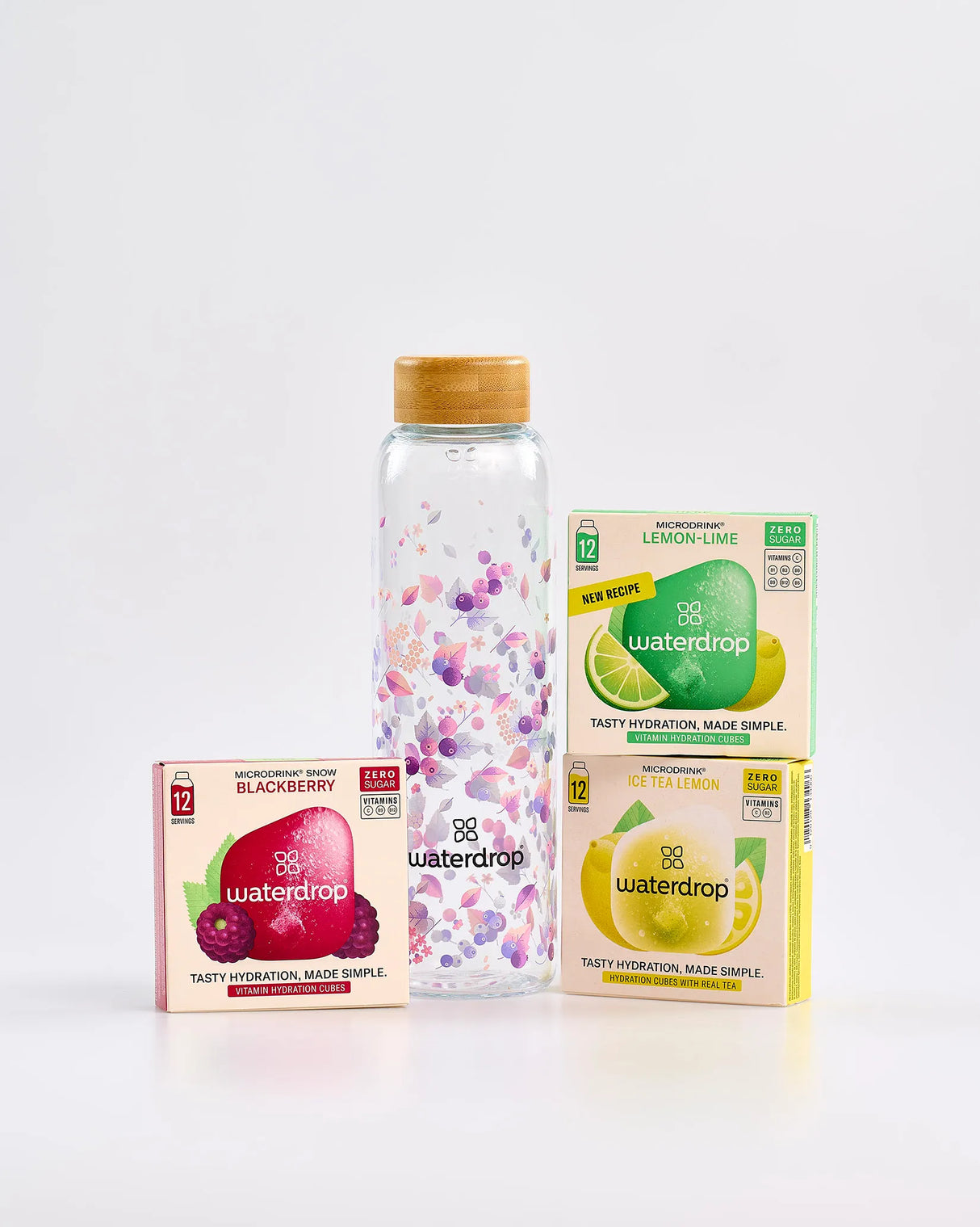 Waterdrop Purple Glass Water Bottle & 3 Pack Bundle
