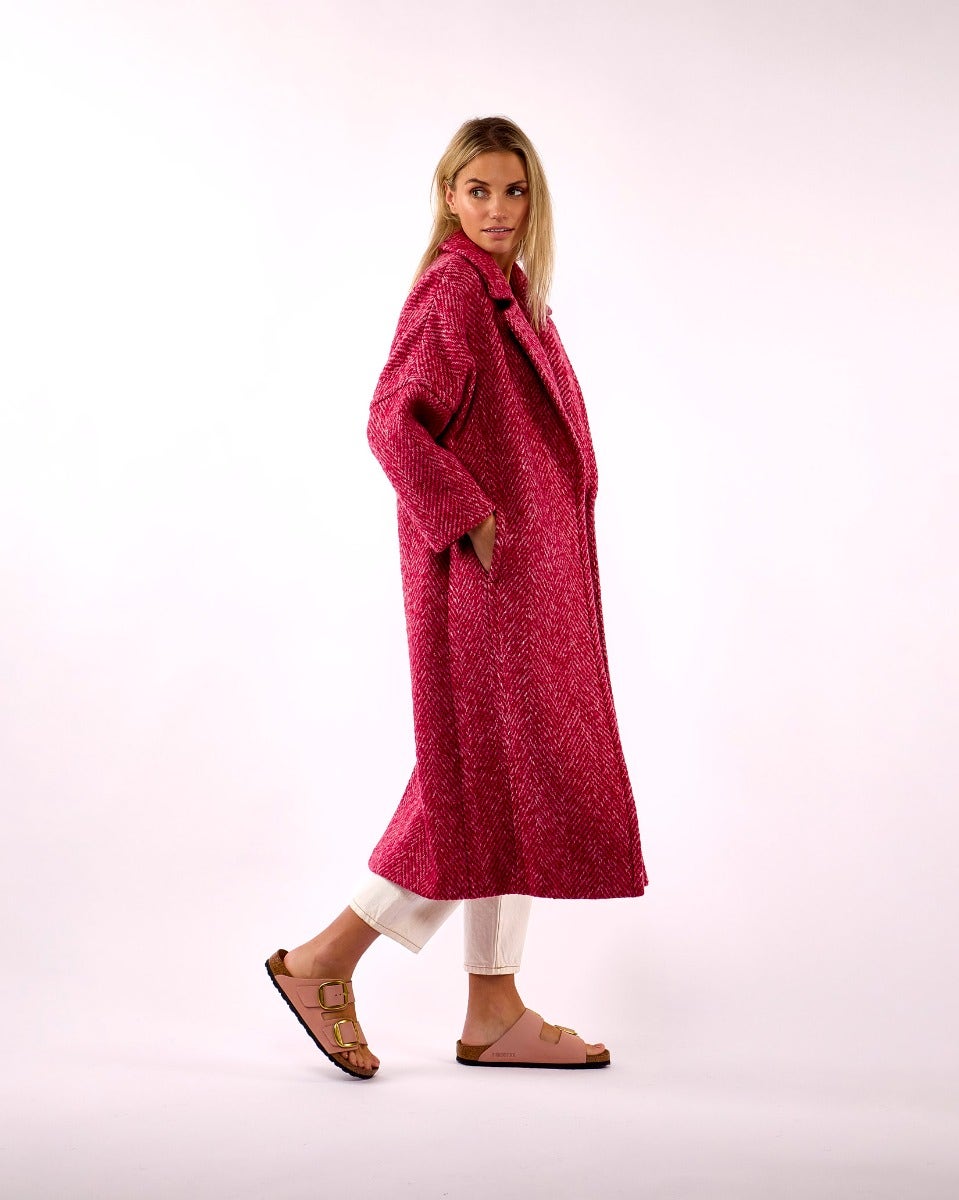 Raspberry Light Donegal Wool & Mohair Coat