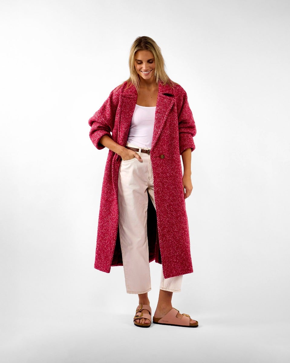 Raspberry Light Donegal Wool & Mohair Coat