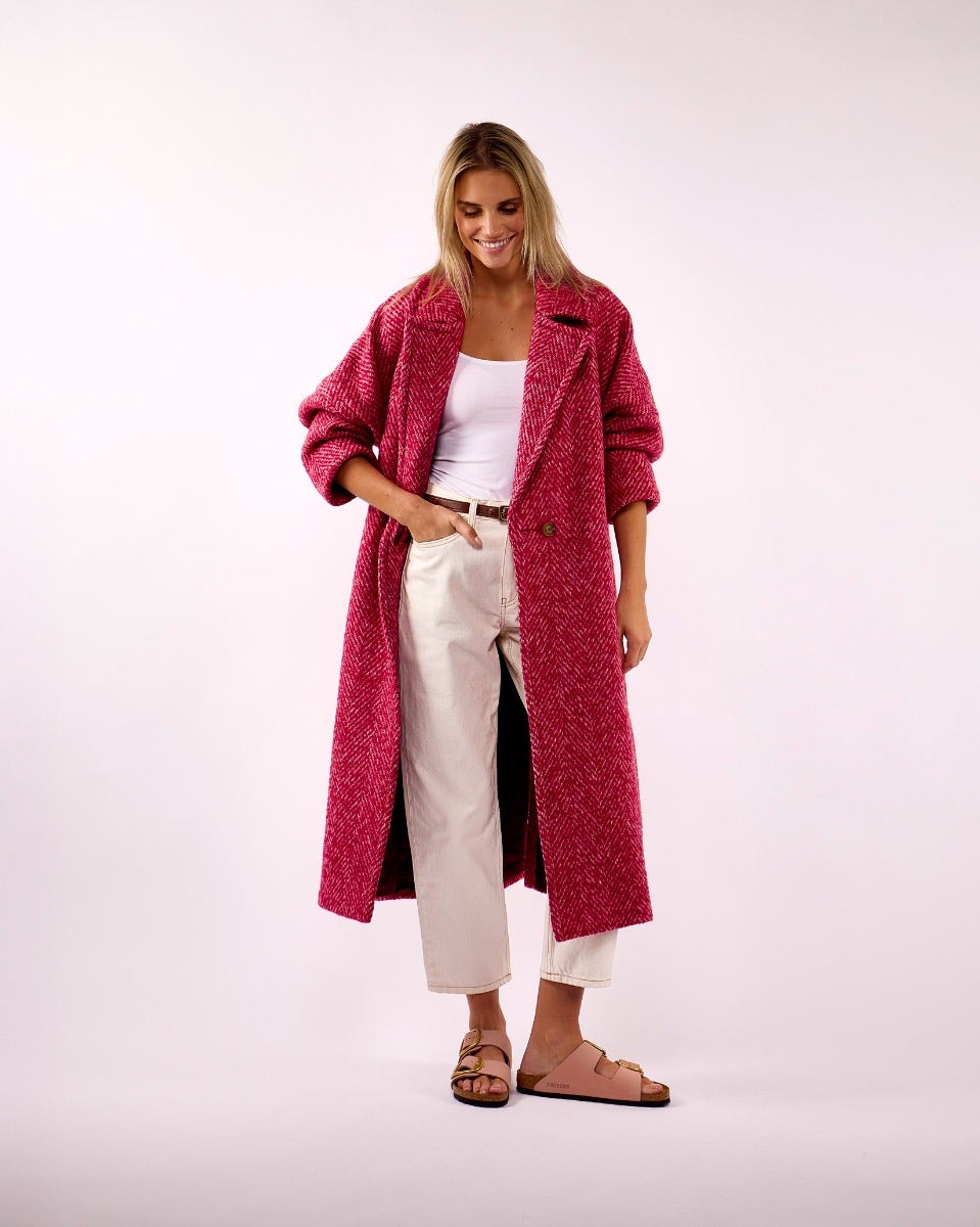Raspberry Light Donegal Wool & Mohair Coat
