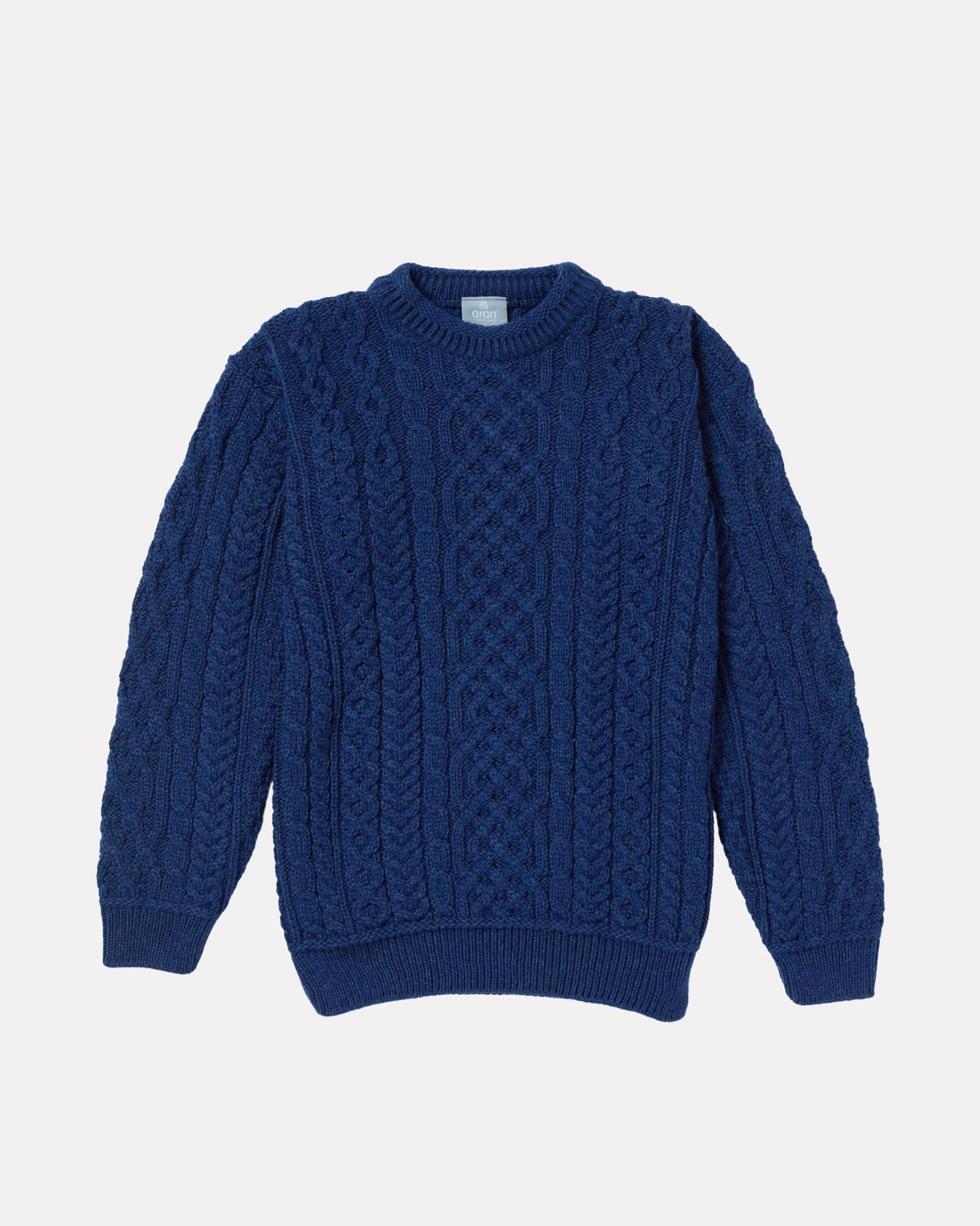 Navy-Aran-Merino-Wool-Knit-Sweater