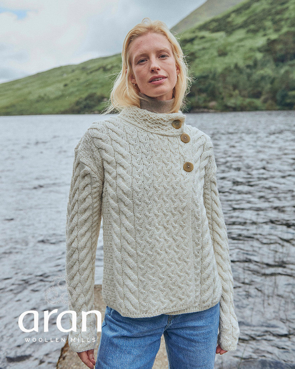 Cream Aran Merino Wool Asymmetric Cardigan