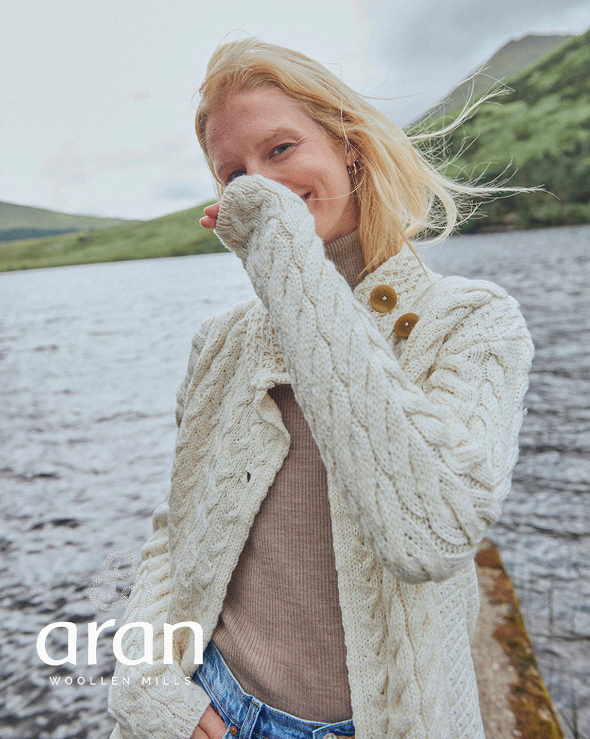 Cream Aran Merino Wool Asymmetric Cardigan