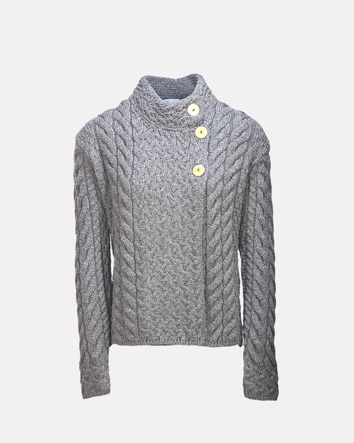 Grey-Aran-Merino-Wool-Asymmetric-Cardigan