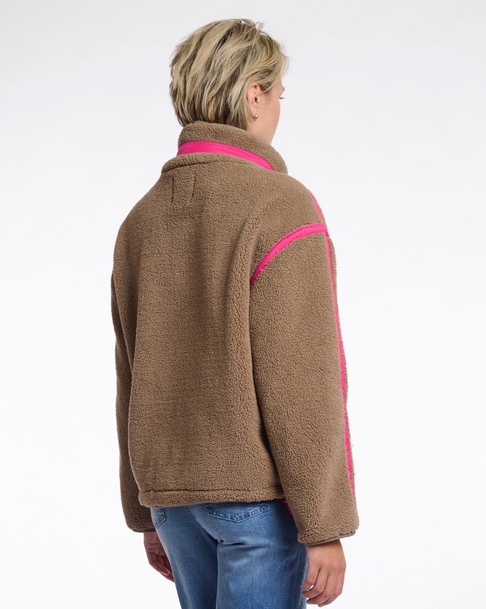 Toffee Pink Bisma Cropped Teddy Jacket