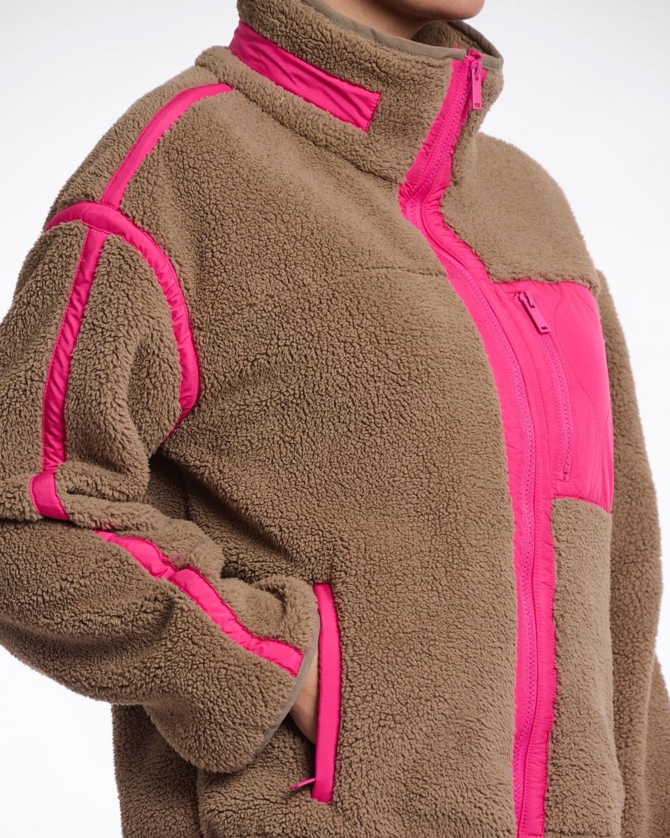 Toffee Pink Bisma Cropped Teddy Jacket
