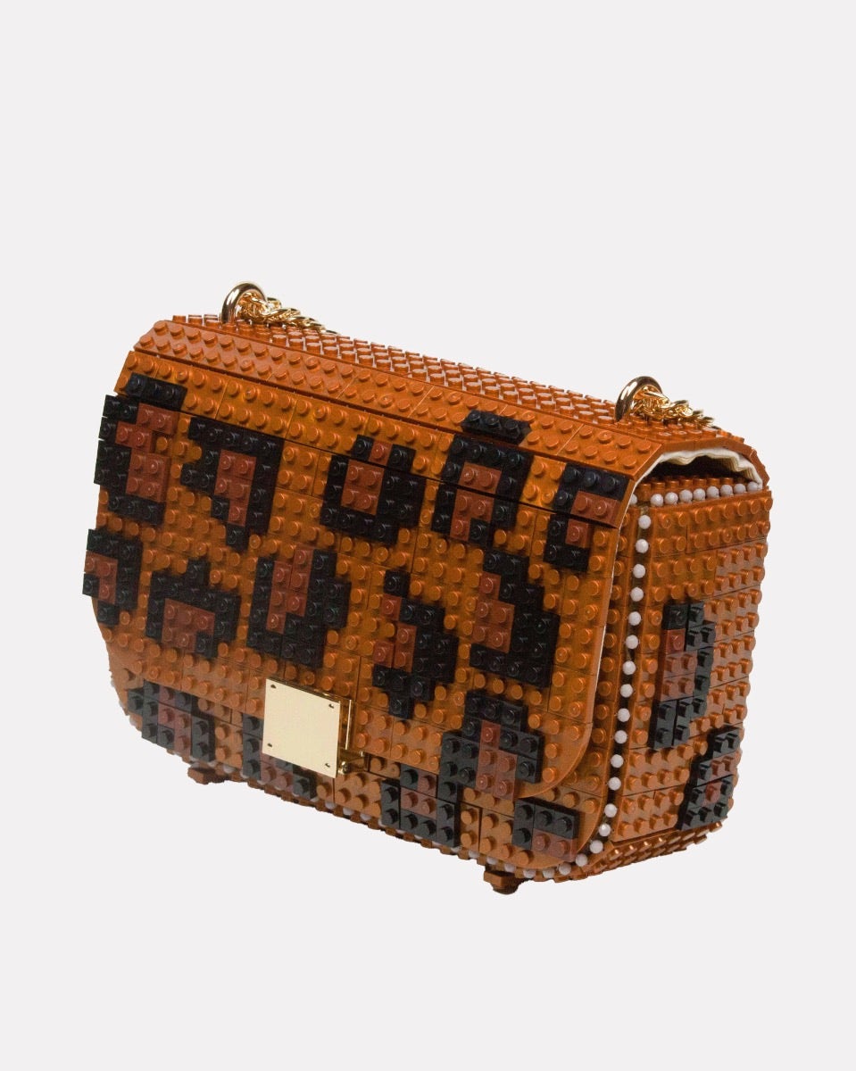 Leopard Bronze Block Flap Bag