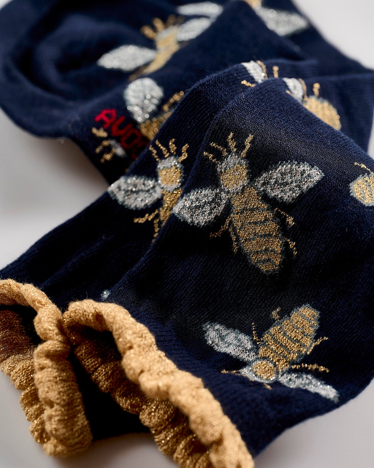 Navy-Glitter-Bees-Ankle-Socks