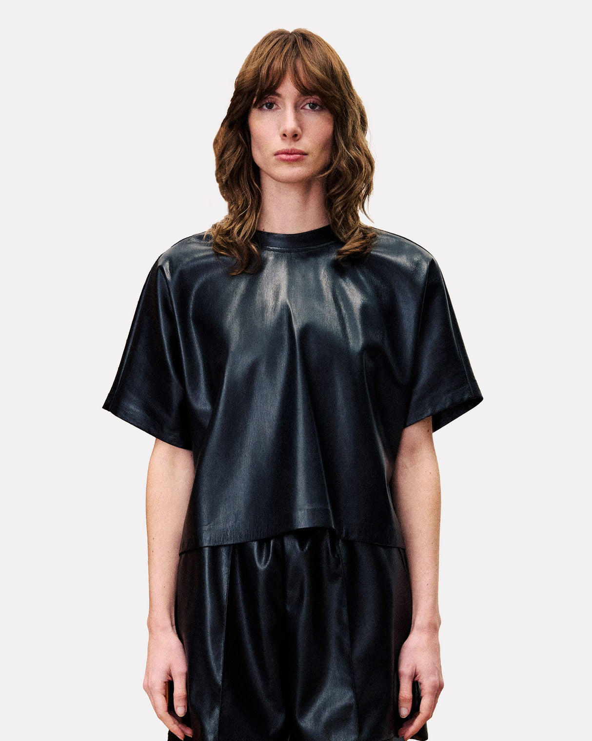 Black Bazin Faux Leather Boxy Top