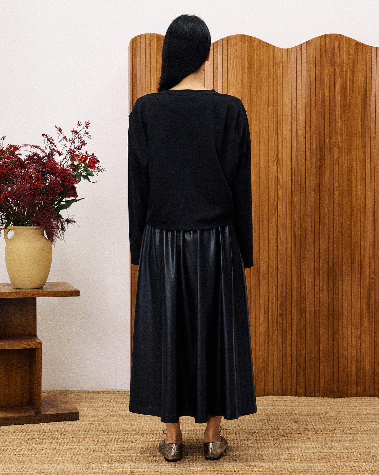 Black Bourdin Faux Leather Full Skirt