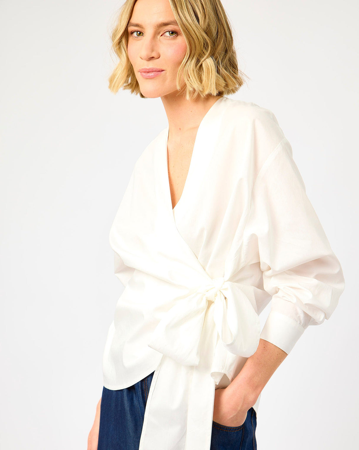 White Lunaqua Wrap Detail Cotton Top