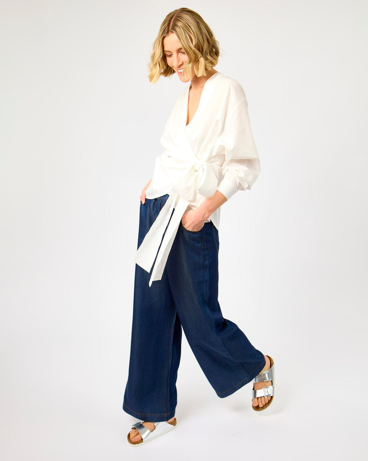 White Lunaqua Wrap Detail Cotton Top