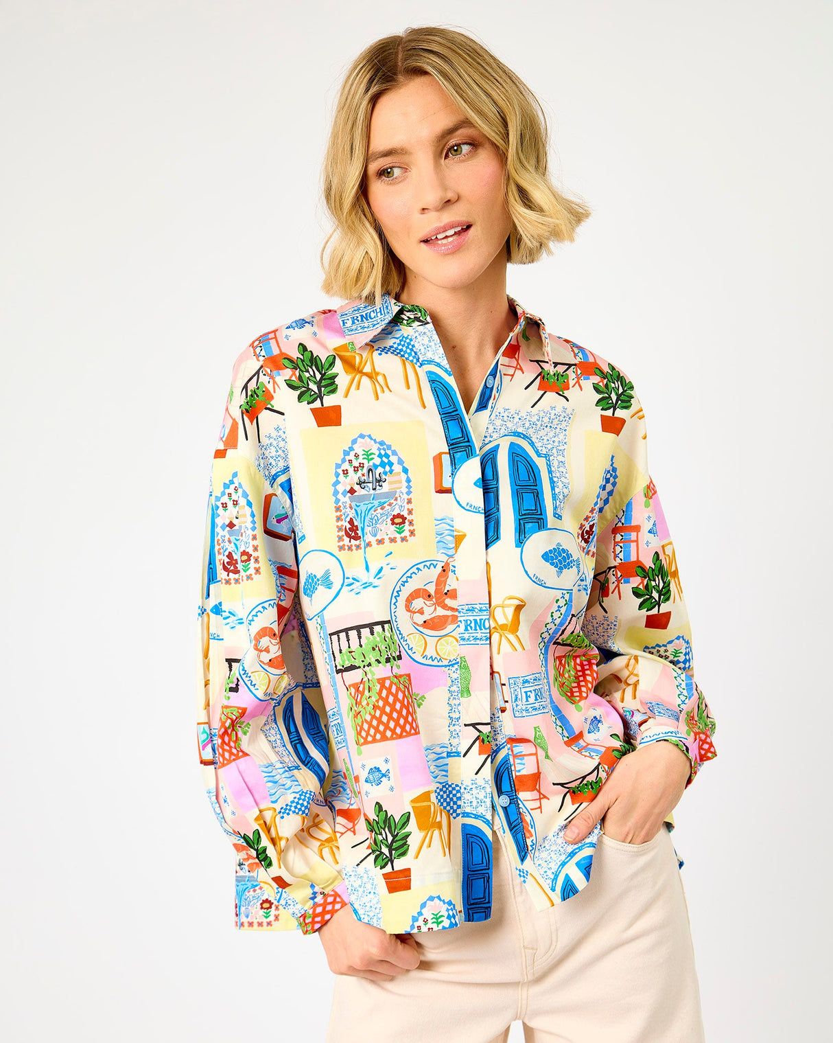 Water's-Edge-Print-Topaze-Pleated-Sleeve-Shirt