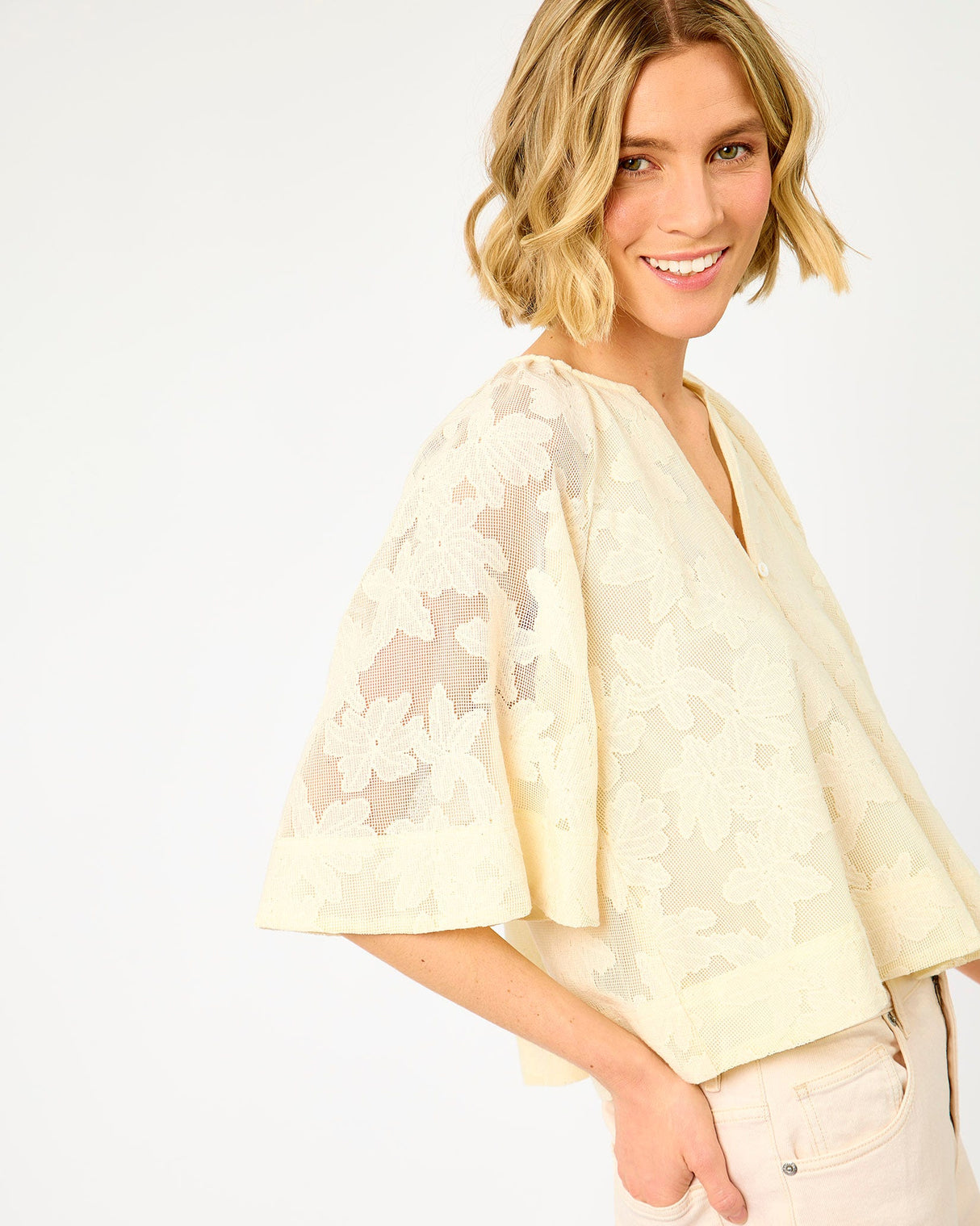 Cream Maresias Floral Lace Top