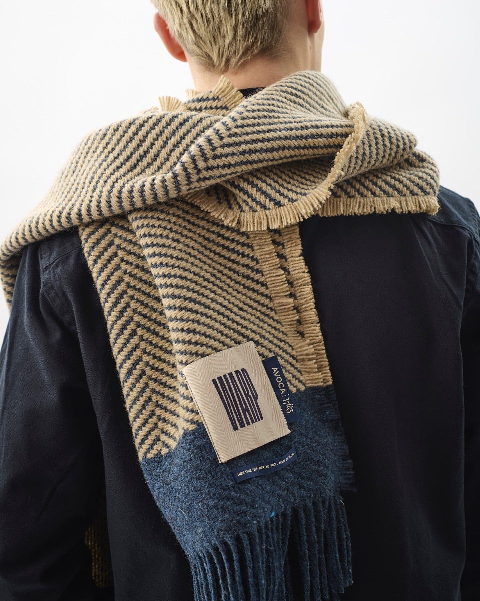 Navy Chevron Tweed Donegal Wool & Mohair Scarf