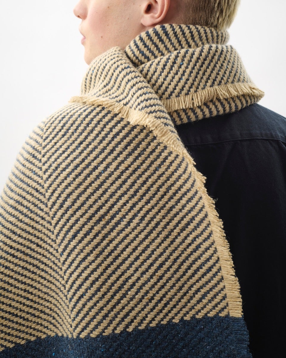 Navy Chevron Tweed Donegal Wool & Mohair Scarf