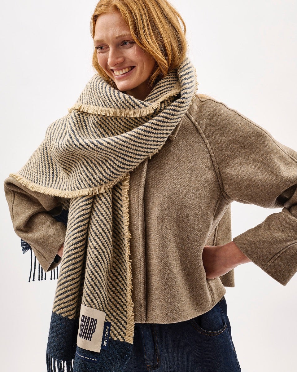 Navy Chevron Tweed Donegal Wool & Mohair Scarf