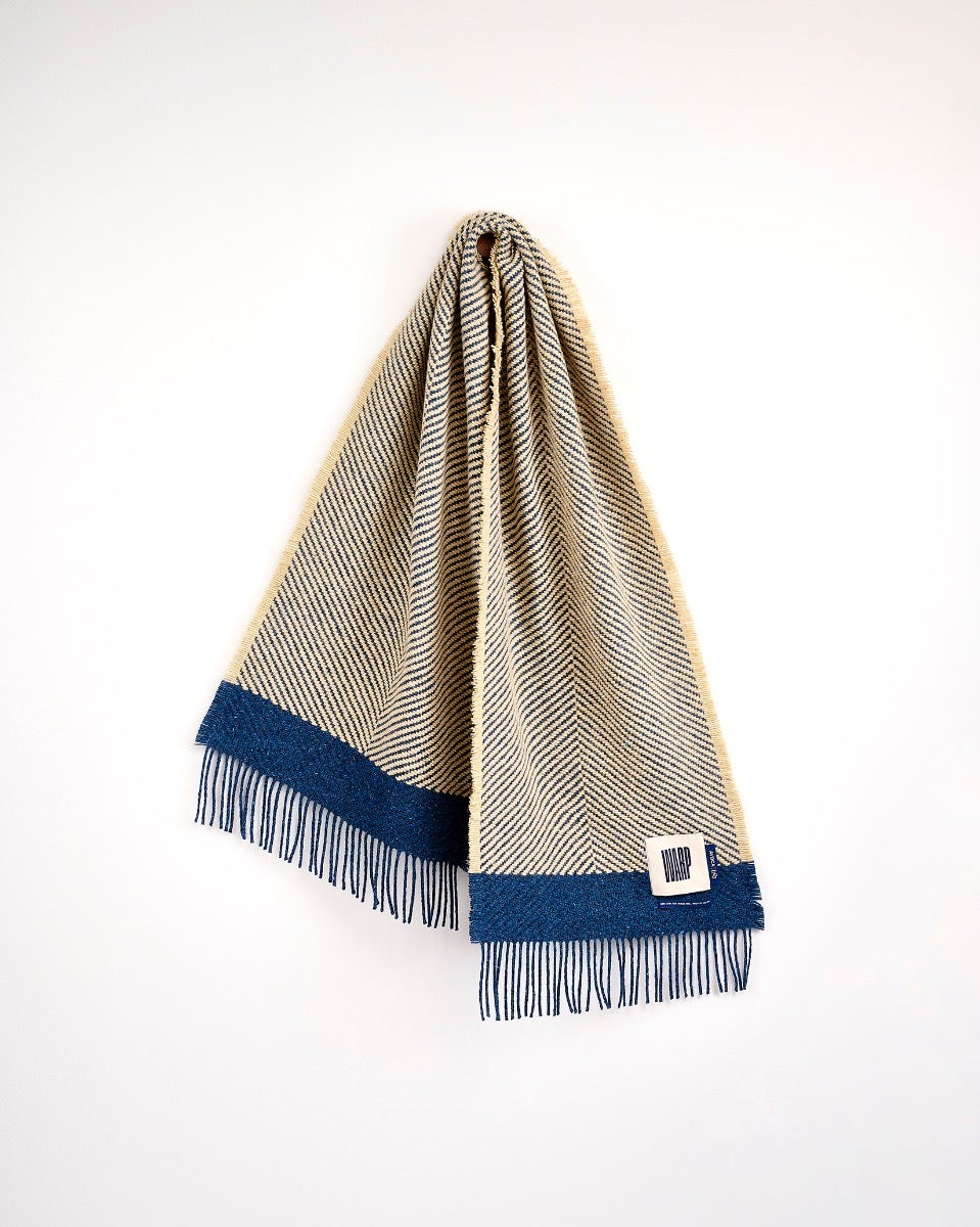 Navy Chevron Tweed Donegal Wool & Mohair Scarf
