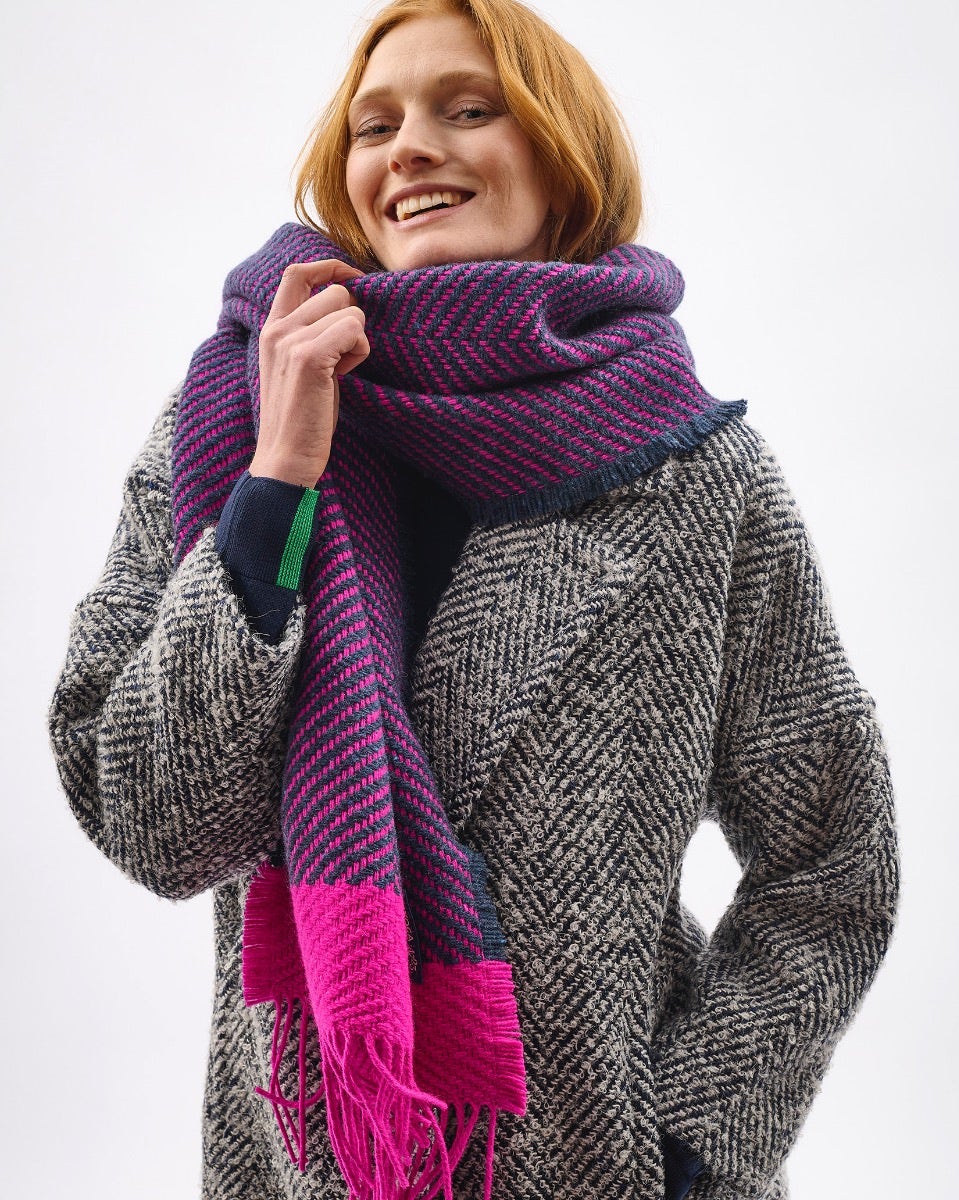Neon Pink Chevron Tweed Donegal Wool & Mohair Scarf