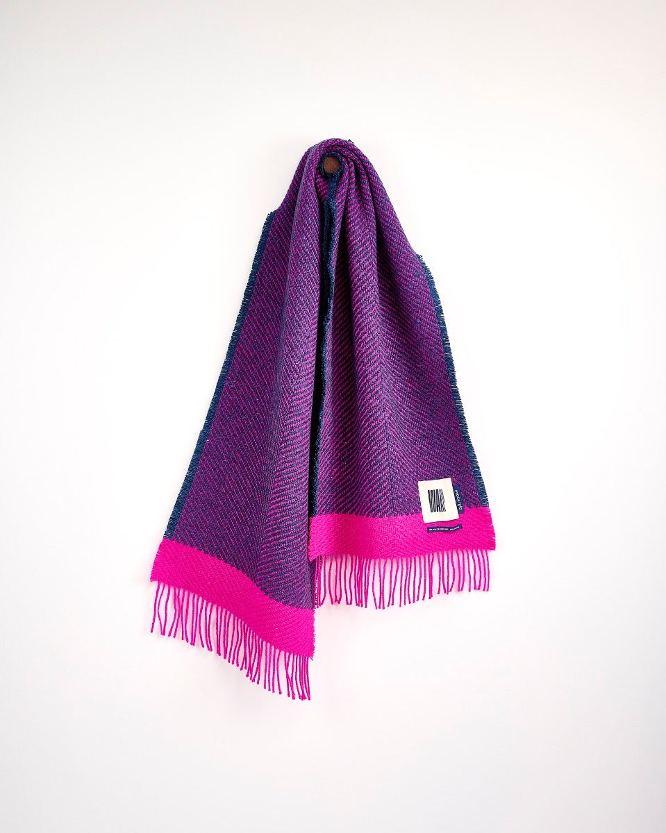 Neon Pink Chevron Tweed Donegal Wool & Mohair Scarf
