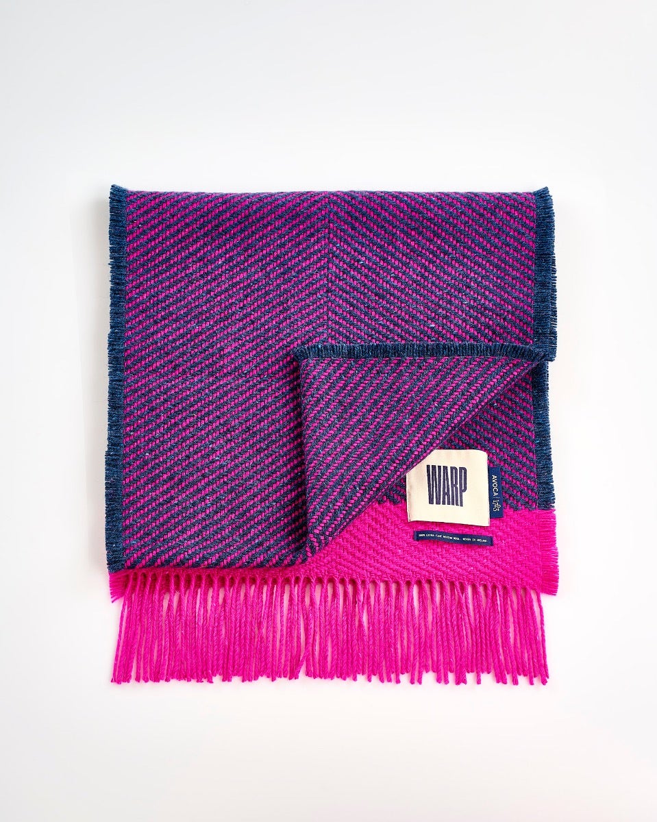 Neon Pink Chevron Tweed Donegal Wool & Mohair Scarf