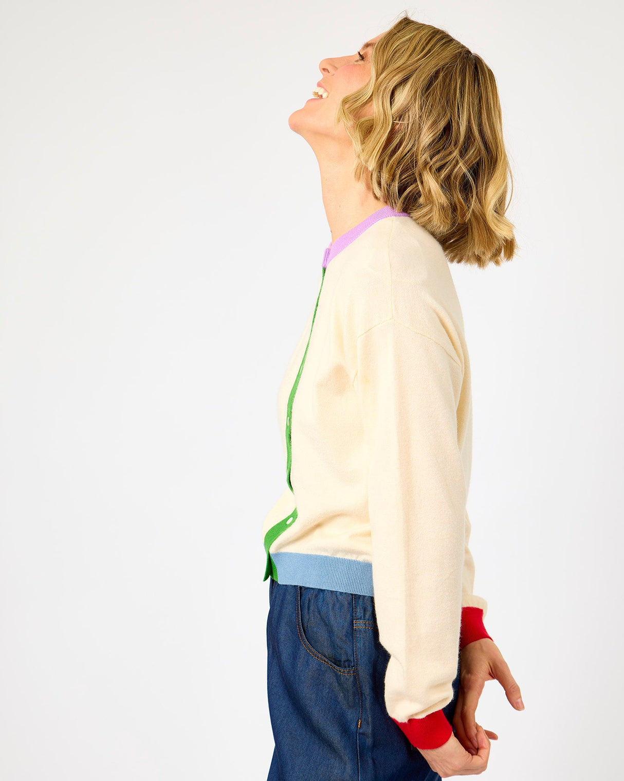 Cream Patrick Colour Block Detail Cardigan