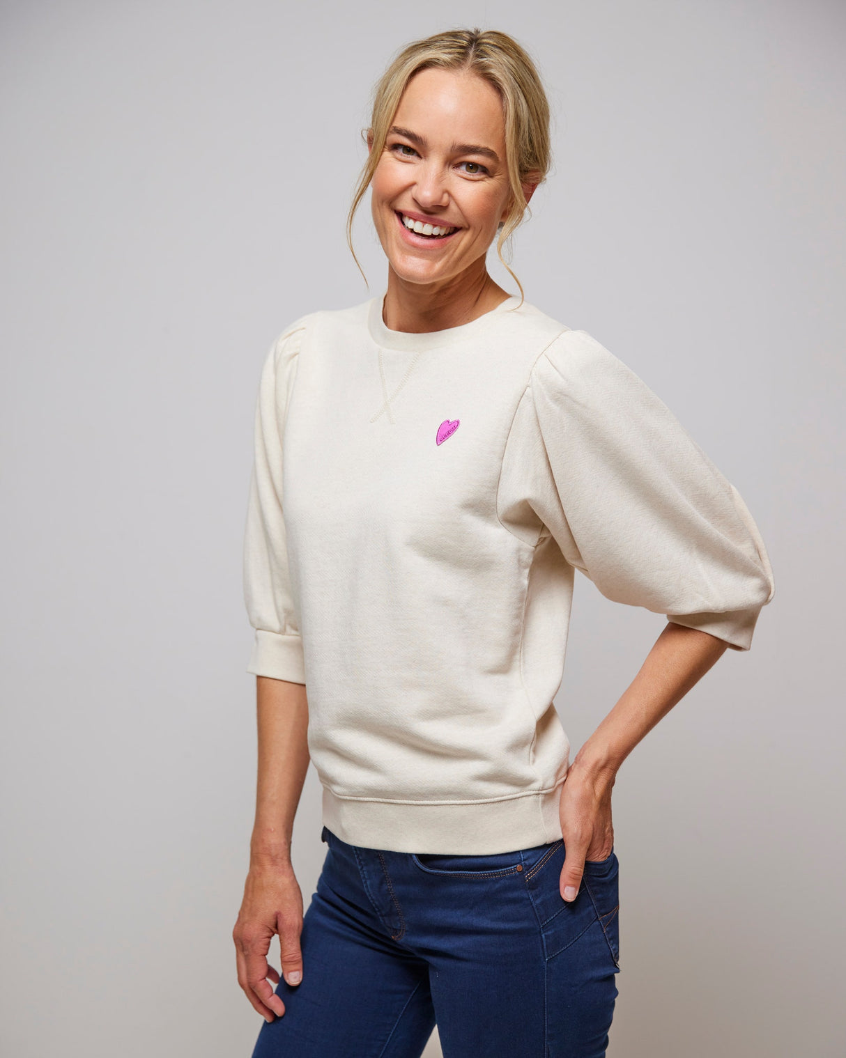 Oatmeal Jana Cropped Sleeve Sweater